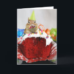Happy Birthday Little Chipmunk, writing inside Kaart<br><div class="desc">Happy Birthday! A cute little chipmunk  gets messy eating a birthday cupcake. Inside card reads,  "Happy Birthday don't be afraid to get messy". Totally customizable for you to personalize as you please!</div>
