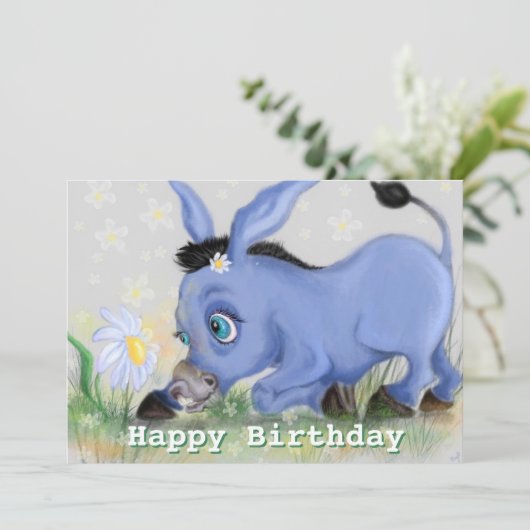 Happy Birthday - Little Donkey en Daisy - Cute (Staand voorkant)
