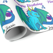 Happy Birthday Little Dragon Boy's Custom Cadeaupapier (Rol Hoek)