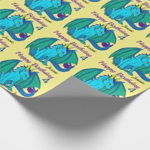 Happy Birthday Little Dragon Girl's Name Custom Cadeaupapier