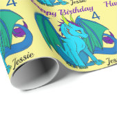 Happy Birthday Little Dragon Girl's Name Custom Cadeaupapier (Rol Hoek)