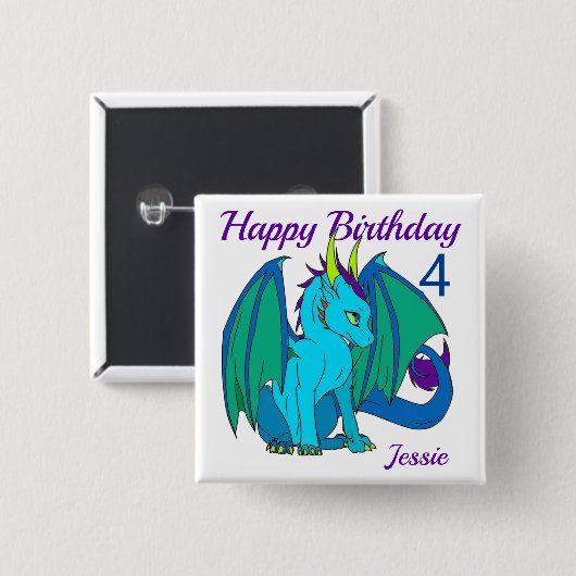 Happy Birthday Little Dragon personalize Button (Voorkant /achterkant)