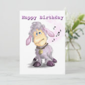 Happy Birthday - Little Lamb met Bell - voeg naam  (Staand voorkant)
