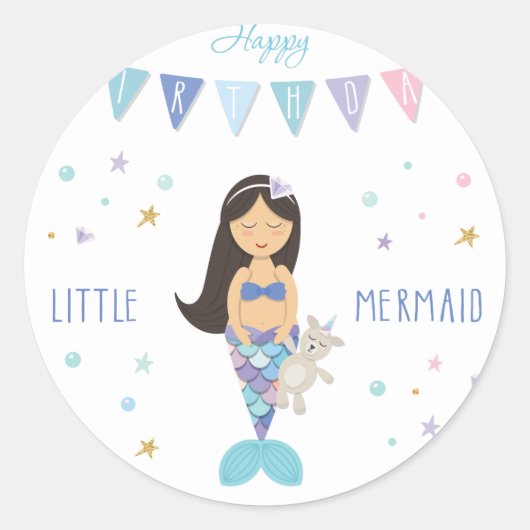 Happy Birthday Little Mermaid Ronde Sticker (Voorkant)
