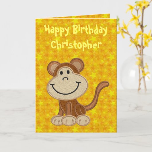 Happy Birthday Little Monkey Kaart (Gele Bloem)