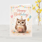 Happy Birthday Little Owl  Kaart (Gele Bloem)