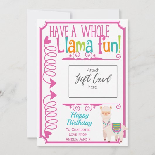 Happy Birthday Llama Fun Gift Kaart Holder (Voorkant)