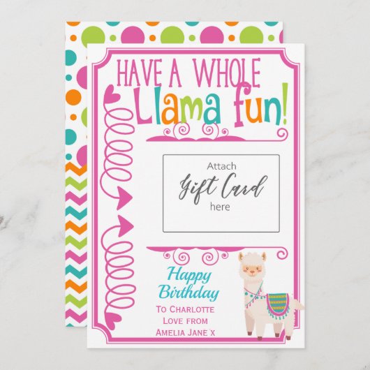 Happy Birthday Llama Fun Gift Kaart Holder (Voorkant / Achterkant)