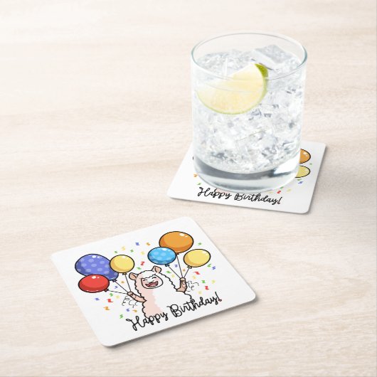 Happy Birthday Llama Kartonnen Onderzetters (Insitu)