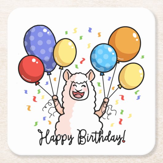 Happy Birthday Llama Kartonnen Onderzetters (Voorkant)