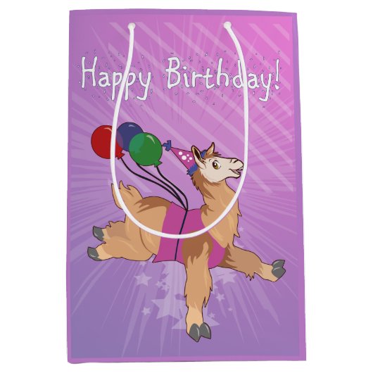Happy Birthday Llama Medium Cadeauzakje (Voorkant)