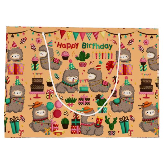 Happy Birthday Llama Pattern Groot Cadeauzakje (Achterkant)