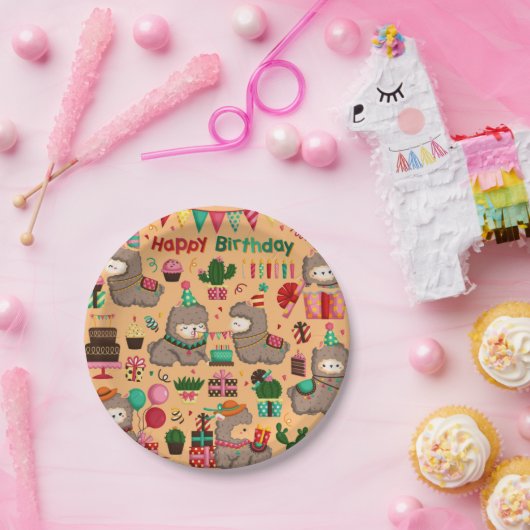 Happy Birthday Llama Pattern Papieren Bordje (Feest)
