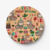 Happy Birthday Llama Pattern Papieren Bordje (Voorkant)