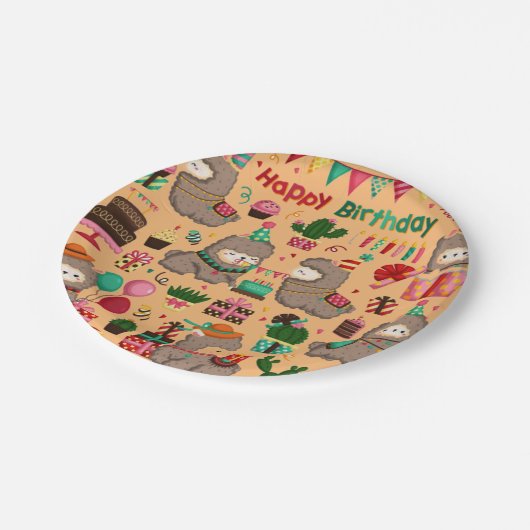 Happy Birthday Llama Pattern Papieren Bordje (Gekanteld)