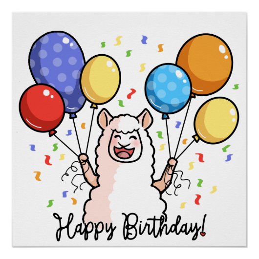 Happy Birthday Llama Poster (Voorkant)
