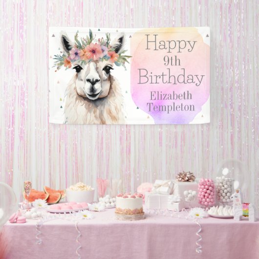 Happy Birthday Llama Wildflower  Dier Kind Spandoek (Feest)