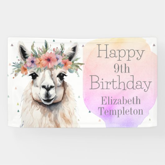Happy Birthday Llama Wildflower  Dier Kind Spandoek (Horizontaal)