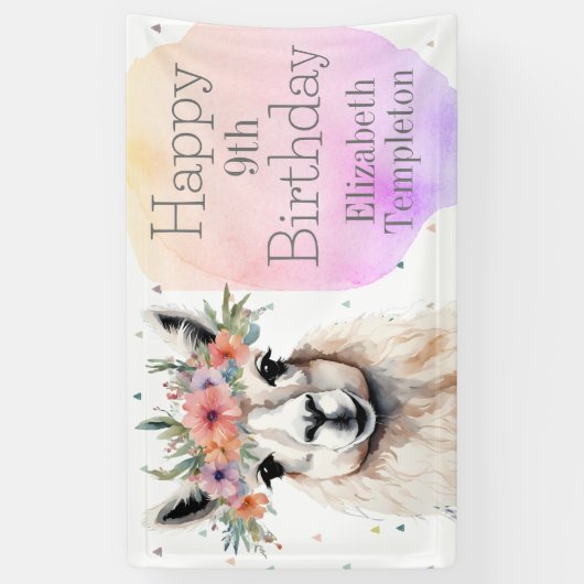 Happy Birthday Llama Wildflower  Dier Kind Spandoek (Verticaal)