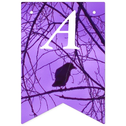 Happy Birthday Lone Black Crow in Trees Purple Sky Vlaggetjes (Tweede vlag)