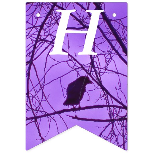 Happy Birthday Lone Black Crow in Trees Purple Sky Vlaggetjes (Eerste vlag)