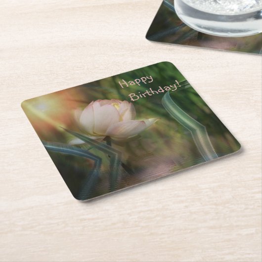 Happy Birthday Lotus Reflection Paper Coaster Kartonnen Onderzetters (Schuin)