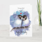Happy Birthday Love Blue Lovebirds Vogelkunst Feestdagen Kaart (Voorkant)