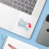 Happy Birthday Love Hearts sticker (Laptop met iPhone)