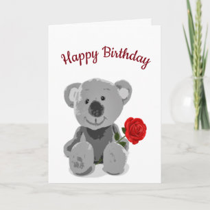 Happy Birthday Love you Cute Teddy Bear Roos Feestdagen Kaart