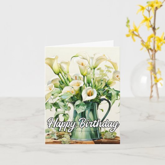 Happy Birthday Lovely Calla Lilies Flowers Kaart (Gele Bloem)