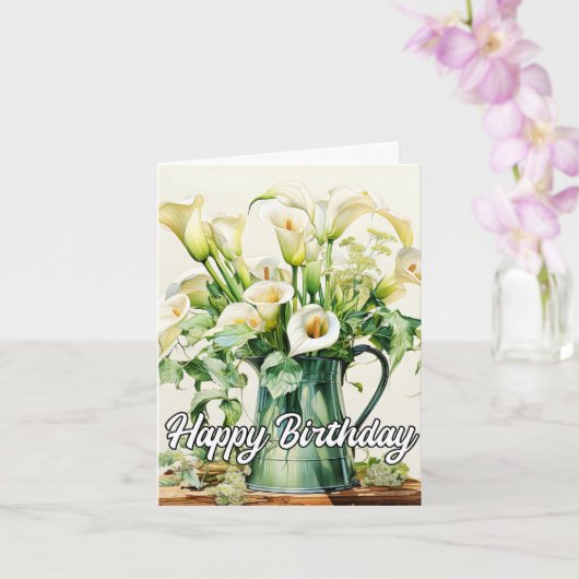 Happy Birthday Lovely Calla Lilies Flowers Kaart (Orchidee)