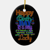 ***HAPPY BIRTHDAY LOVELY LADY** KERAMISCH ORNAMENT (Voorkant)