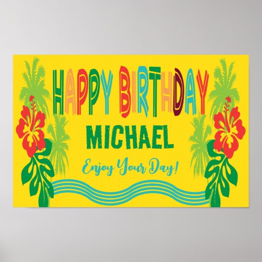 Happy Birthday Luau Tropical Poster (Voorkant)