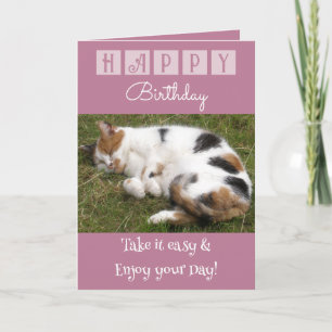 Happy Birthday maakt een makkelijke katfoto roze Kaart