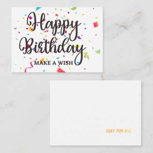 Happy Birthday maakt een WISH met kleurrijke Confe Notitiekaartje (Voorkant / Achterkant)