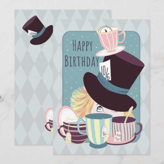 Happy Birthday Mad Hatter Tea Party (Voorkant / Achterkant)