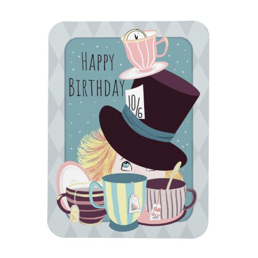 Happy Birthday Mad Hatter Tea Party Briefkaart Magneet (Verticaal)