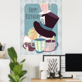 Happy Birthday Mad Hatter Tea Party Poster (Thuiskantoor)