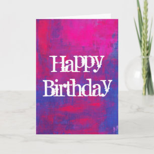 Happy Birthday Magenta en Blue Abstract schilderen Kaart