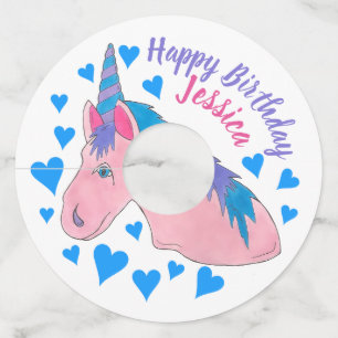 Happy Birthday Magical Pink Unicorn Party Wijnglaslabel