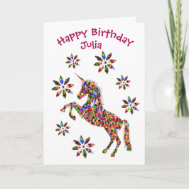 Happy Birthday Magical Unicorn Flower Custom Kaart