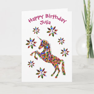 Happy Birthday Magical Unicorn Flower Custom Kaart