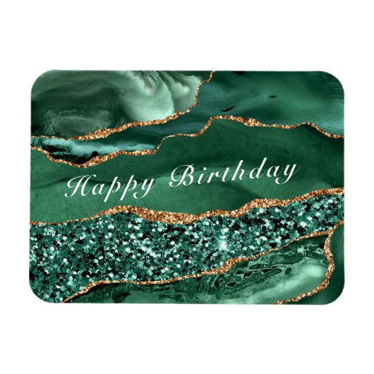 Happy Birthday Magnet Agate Green Gold Glitter Magneet (Horizontaal)