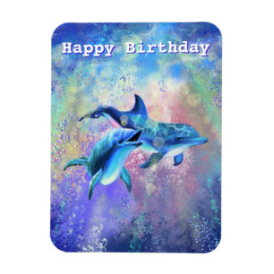 Happy Birthday Magnet - Happy Couple Dolphins Magneet