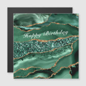 Happy Birthday Magnet Kaart Agate Green Gold Marbl (Voorkant / Achterkant)