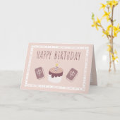 Happy birthday - mahjong tegels roze kaart (Gele Bloem)