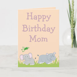 Happy Birthday Mam Elephant en Hippo foto inside Kaart