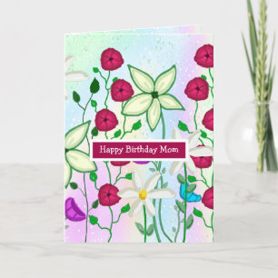 Happy Birthday Mam,  Floral Waterverf Kaart