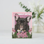 Happy Birthday Mam - French Bulldog - Blauwgroen Briefkaart (Staand voorkant)