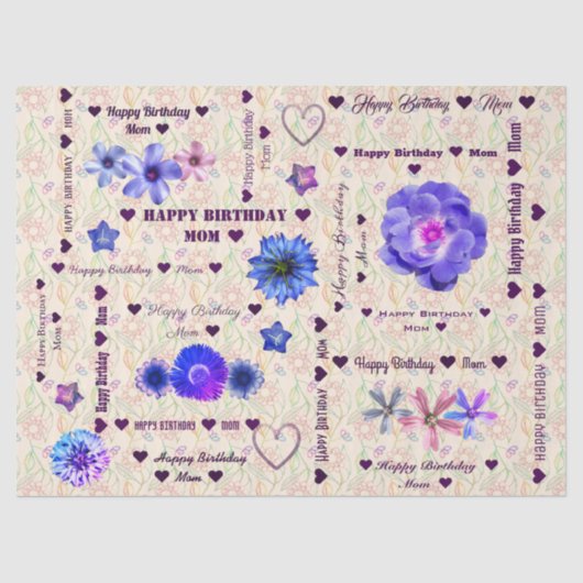  Happy Birthday Mam Light Chic Floral Tissuepapier (Voorkant)